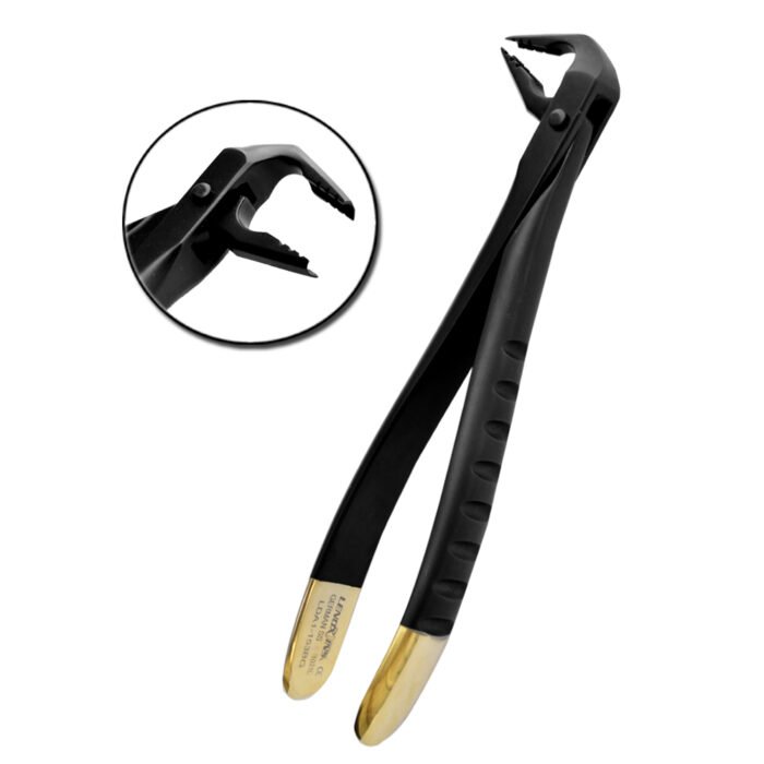 Deep Gripping Atraumatic Extraction Forceps, Lower Anterior, BLACK & GOLD Series - Premium Dental Surgical Instrument - Image 1
